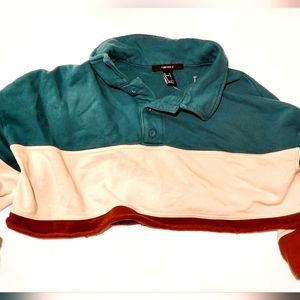 Forever 21 cropped sweater, teal, beige and browm